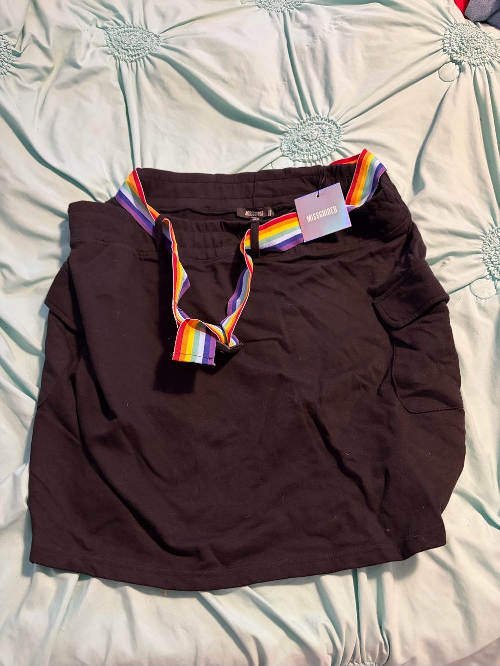 Missguided Black Mini Skirt with Rainbow Strap